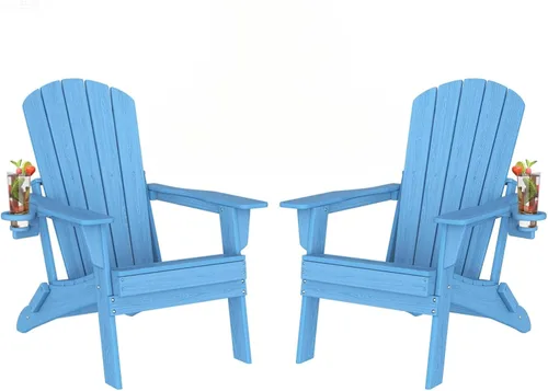 Vista 44 de Plawdlik Juego de 10 sillas plegables Adirondack con textura de madera, HDPE pesado para todo tipo de clima, juego cómodo junto a la piscina, patio