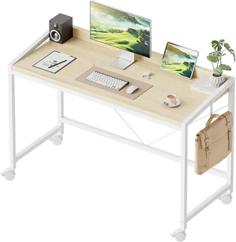 Vista 40 de Mericonia Escritorio de computador, escritorio de juegos para espacios pequeños, mesa moderna de estilo simple para oficina en casa, mesa de estudio