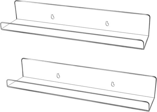 Vista 7 de evron Estantes flotantes acrílicos – Paquete de 2 estantes de pared negros para baño, dormitorio o cocina – Fácil instalación con adhesivo