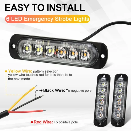 Vista 3 de Paquete de 20 luces LED estroboscópicas de emergencia, 6 LED ámbar y blanco, luces intermitentes de montaje en superficie, luces intermitentes