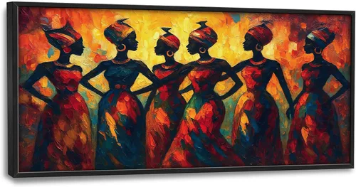 Vista 51 de Arte de pared grande para sala de estar, lienzo africano, decoración de pared, imágenes tribales afroamericanas, siluetas de mujeres, pinturas