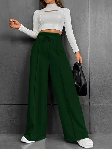 Vista 5 de SOLY HUX Pantalones largos de pierna ancha con cordón y cordón para mujer