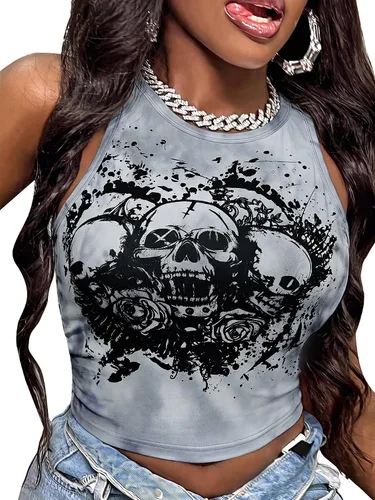 Vista 17 de SOLY HUX Camiseta sin mangas Y2k Vintage Graphic para mujer Gráfico beige.
