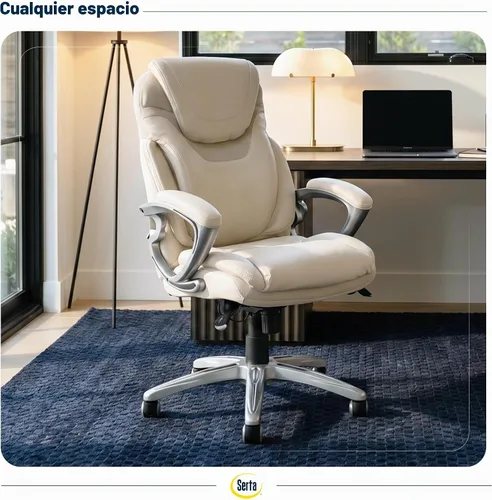 Vista 2 de Serta AIR Health and Wellness - Silla de oficina ejecutiva, respaldo alto, ergonómica grande y alta para soporte de madera, giratoria, piel Blanco