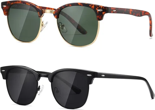 Vista 19 de AEVOGUE Semi Rimless Polarized Sunglasses for Women Men, AE0369 2 Pack Negro brillante y negro mate C1