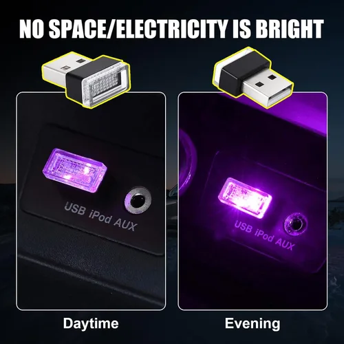 Vista 4 de Ziciner 6 PCS Lámpara de Ambiente Interior de Coche LED USB, Mini Luz Nocturna LED Portátil, Kit de Iluminación Ambiental de Maletero con Interfaz