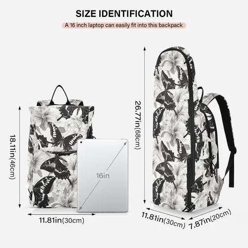 Vista 3 de Tenni - Bolsa de raqueta de bádminton para almacenamiento grande, color negro y blanco, mariposa, accesorios deportivos, mochila para tenis