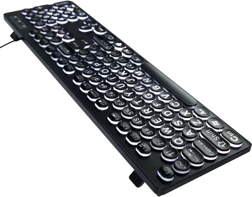 Vista 4 de MCSaite - Teclado USB retroiluminado con cable, 104 teclas, tamaño completo estándar con LED blanco, teclado de impresión de letras grandes