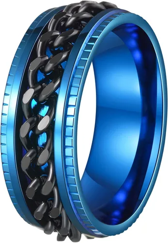 Vista 17 de Anillos giratorios para hombres y mujeres, anillos de ansiedad para hombres, anillos de cadena para adultos, anillos de titanio y acero