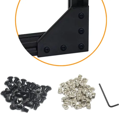 Vista 6 de 10 piezas 2020 placa de unión de soporte de esquina en forma de L, conector de extrusión de aluminio de 5 agujeros con 50 tuercas en T, 50 tornillos