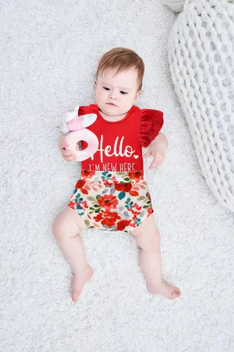 Vista 7 de ZOELNIC Ropa de bebé niña, mameluco de encaje con volantes de verano para recién nacido + pantalones cortos florales, 3 piezas, sesión de fotos