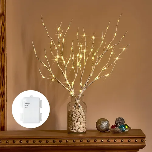 Vista 12 de Birchlitland - Ramas iluminadas marrones de 32 pulgadas, 100 luces LED con temporizador que funcionan con baterías, rama de árbol artificial