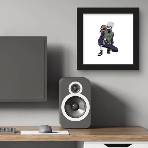Vista 6 de Gallery Pops Naruto Shippuden - Arte de pared Kakashi Hatake con Pakkun, versión enmarcada negra, 12 x 12 pulgadas