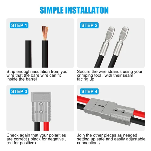 Vista 7 de 2 piezas conector de alimentación de batería de 175 amperios 600 voltios 1/0 AWG (contacto de 1/0AWG, 2 piezas carcasa gris) Kit de conector