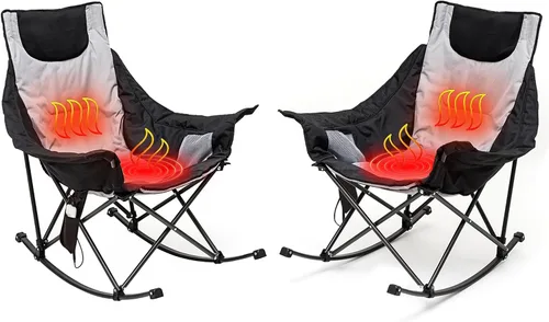 Vista 16 de SUNNYFEEL Silla Mecedora de Camping Paquete de 2, Silla Plegable de Jardín Extragrande para Exteriores con Bolsillo, Resistente