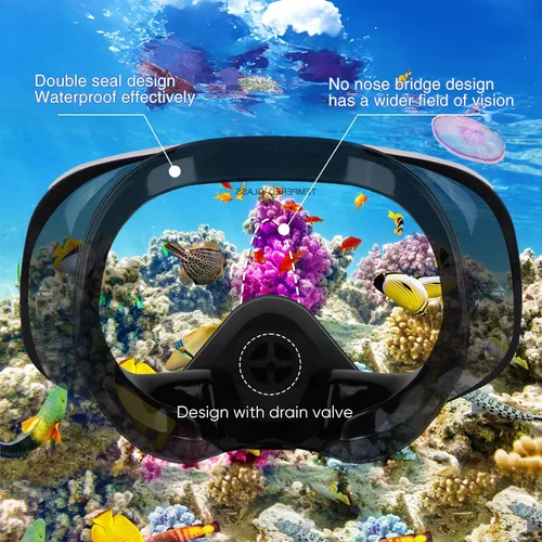 Vista 5 de Máscara de buceo con válvula de drenaje de visión amplia, adecuada para adultos, buceo, buceo libre y esnórquel