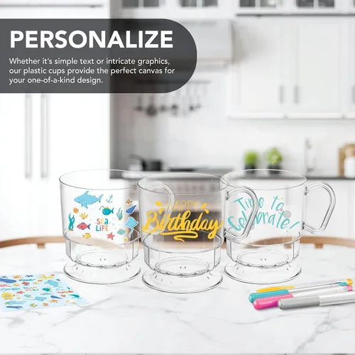 Vista 3 de Party Essentials Elegance Taza de café de plástico duro, Capacidad de 8 onzas, Negro, (caja de 240), Transparente, 200