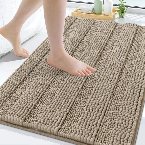 Vista 75 de Grandaily Alfombras de baño de felpilla a rayas de 24 x 16 pulgadas, extra gruesas y suaves, absorbentes, parte trasera de goma, alfombra de ducha