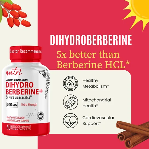 Vista 7 de Suplemento de dihidroberberina de 200 mg, 60 cápsulas, con canela de Ceilán orgánica, 54 veces más biodisponible que el HCL de berberina regular