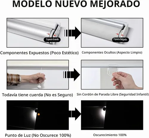 Vista 2 de Persilux Persianas Enrollables para Ventana Persianas sin Cordones para Ventana 100% Opacas Persianas Enrollables Protección UV Persianas de Ahorro