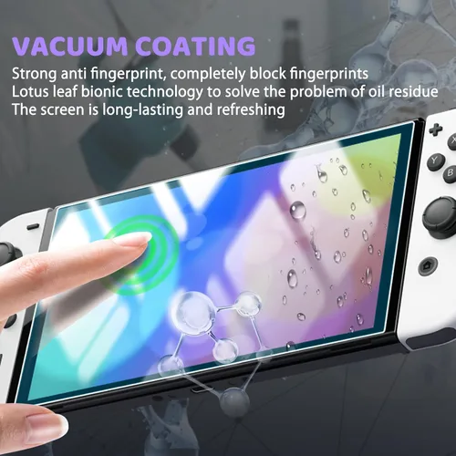 Vista 6 de DLseego Protective Case Design for Nintendo Switch OLED Joy-Con Controllers New Model 2021 with Glass Screen Protector and 4 Cute Thumb Grip Caps