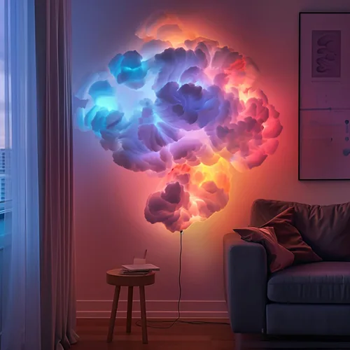 Vista 8 de Luz de Nube Multicolor con Rayos Cambiantes, Luz LED 3D de Nube de Tormenta de Algodón con Rayos, Luz Nocturna de Ambiente Colorida, Luces de Nube