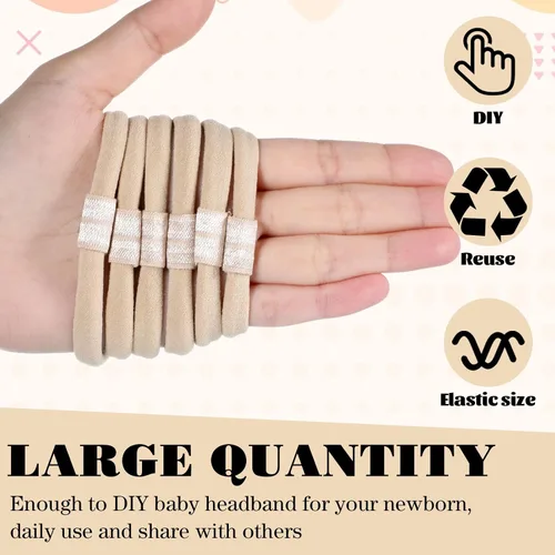 Vista 4 de Zeyune 200 diademas y pinzas para el cabello de nailon color nude para lazos de Navidad, intercambiables suaves, recién nacidos, niñas y manualidades