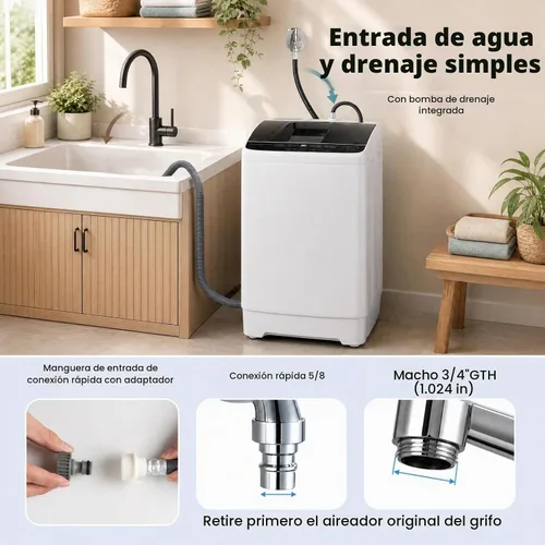 Vista 8 de COSTWAY Lavadora portátil de 7.7 libras, completamente automática con bomba Gris