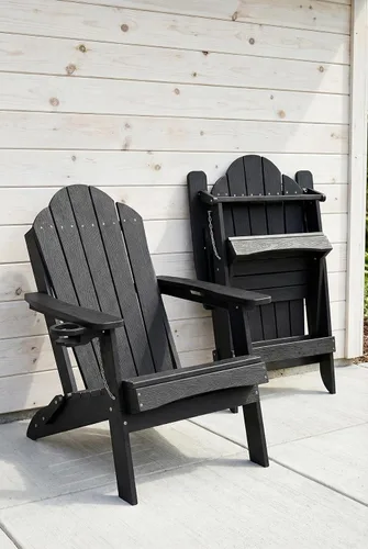 Vista 5 de LUE BONA - Silla plegable Adirondack, portavasos, juego de 4, color negro