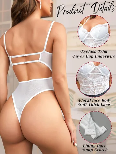 Vista 2 de popiv Women Lace Bodysuit Sexy Mesh Teddy Lingerie Cami Bustier Tops Going Out Tank Top
