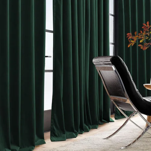 Vista 5 de KGORGE Cortinas de terciopelo verde cazador con pliegues pinzados de 84 pulgadas, con aislamiento térmico para oscurecer habitaciones, con anillas