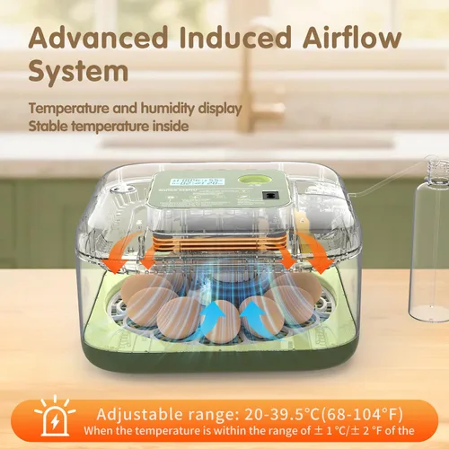 Vista 2 de HOWOOlUA - Incubadora de huevos para incubar huevos con giro automático, control de temperatura y humedad, incubadora de huevos integrada de gran
