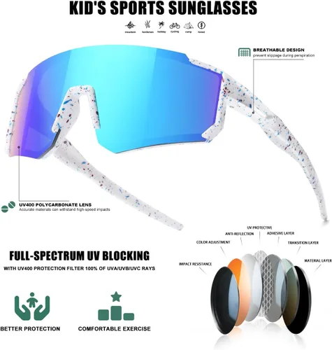 Vista 5 de SEKKAF Kids Sunglasses Youth Baseball Sunglasses for Boys Girls Softball Sports Sun Glasses UV Protection