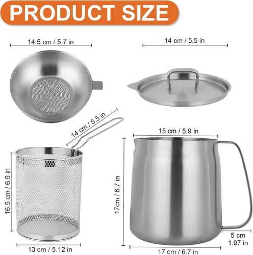 Vista 8 de Olla freidora profunda de acero inoxidable de 119 oz con canasta y colador de aceite, freidora profunda multifuncional, pequeña para estufa