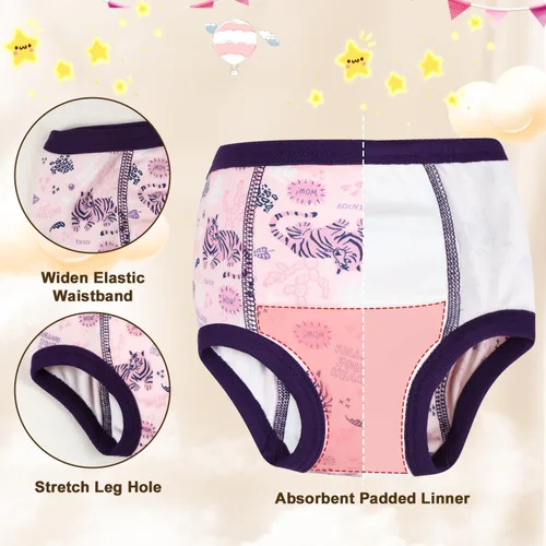 Vista 5 de MooMoo Baby Ropa interior de entrenamiento para niños y niñas, paquete de 8 pantalones absorbentes de entrenamiento para niñas 2T, Morado