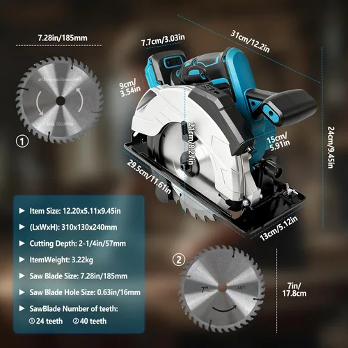 Vista 7 de Sierra circular inalámbrica compatible con batería Makita de 18 V, motor sin escobillas 5000 rpm, 850 W, sierra circular eléctrica de 7-1/4 pulgadas