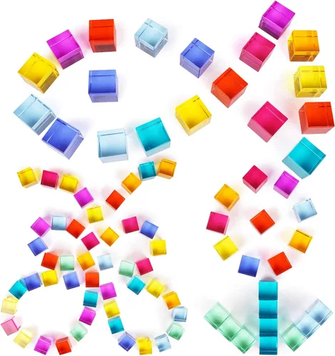 Vista 8 de Agirlgle - Cubos de Construcción de Madera Arcoíris, Bloques de Apilar de Gemas, Juego de Apilado de Arcoíris Montessori Colorido, Elegantes Bloques