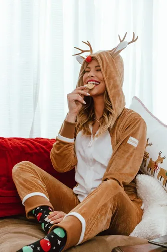 Vista 2 de Tipsy Elves Rudolph The Red Nosed Reno Mono - Lindo Mono de Rudolf Marrón Fiesta Animal Mono para la Familia