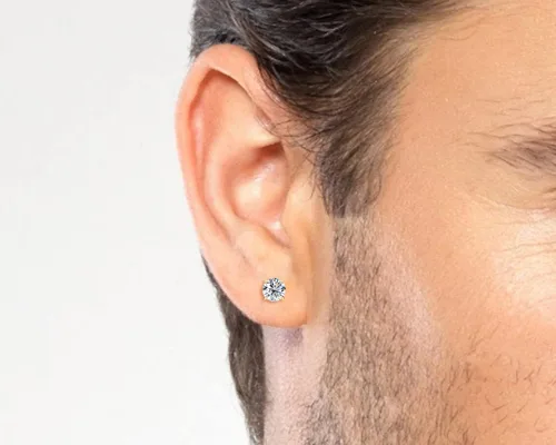 Vista 5 de Aretes solitarios de oro real de 10 quilates con diamantes de moissanita auténtica, redondos, brillantes, para mujeres y hombres, con cierres