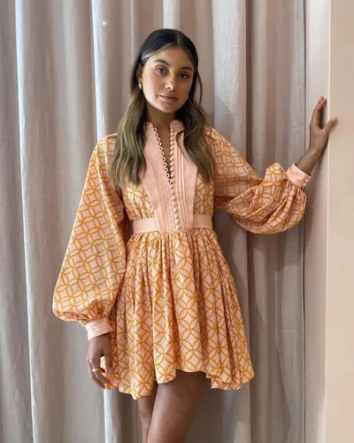 Vista 6 de Aox Women Vestido de manga con volantes y botones para la cintura, con bolsillos, mini falda con correa para la cintura