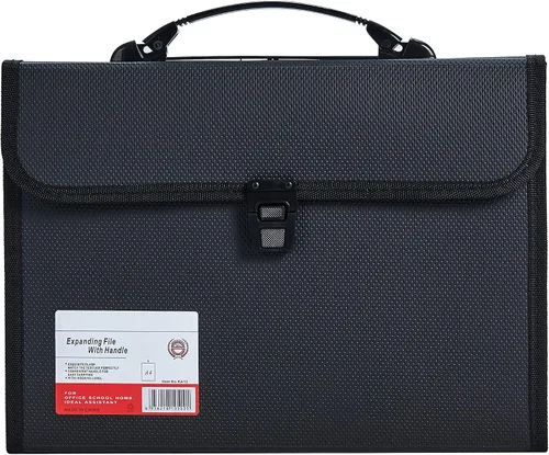 Vista 2 de Organizador de archivos de acordeón de tamaño legal de 13 bolsillos, carpeta de archivos expandible para papel FC A4, maletín con asa duradera