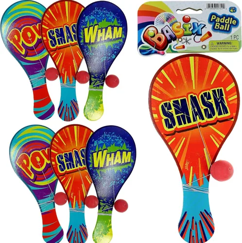 Vista 8 de JA-RU Pelota de remo de madera con cuerda (paquete de 3) juguetes retro vintage para niños, niños y niñas Juegos de juego para interiores