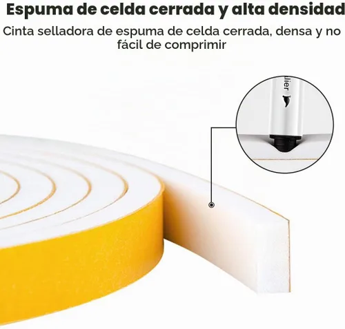 Vista 5 de Burlete de cinta de espuma autoadhesiva blanca para puertas y ventanas de 1 pulgada × 3/4 pulgada × 13 pies, tira de sellado de espuma de alta Blanco