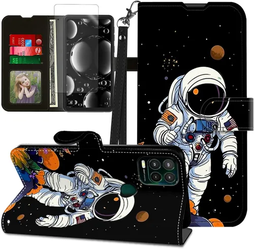 Vista 307 de Funda para Motorola Edge 2022 con protector de pantalla, soporte y tarjetero y correa para la muñeca, funda magnética para Moto Edge 2022 5G UW Lobo