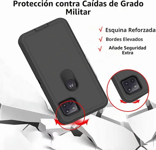 Vista 6 de Funda para Motorola Moto One 5G Ace, funda resistente de poliuretano termoplástico suave, policarbonato duro, resistente, a prueba de golpes, a Negro