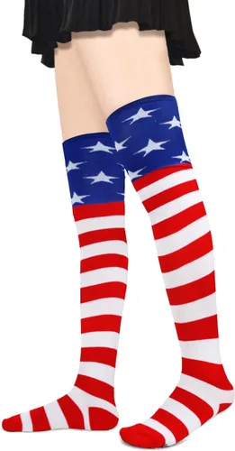Vista 4 de Benefeet Sox Calcetines altos hasta el muslo a rayas para mujeres y niñas, calcetines altos por encima de la rodilla, calentador de piernas, brazos