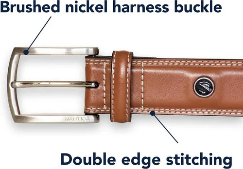 Vista 4 de Nautica Mens Logo Inlay Ornament Double Stitch Leather Belt