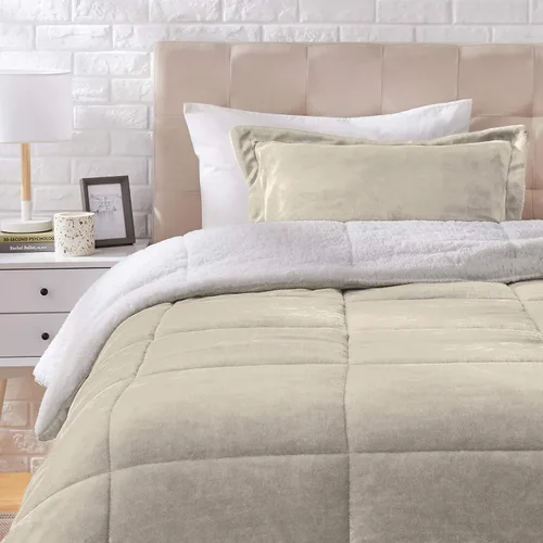 Vista 15 de Amazon Basics - Juego de ropa de cama de 3 piezas, Micromink Sherpa, ultrasuave, edredón cálido para todas las estaciones, tamaño Full/Queen, negro
