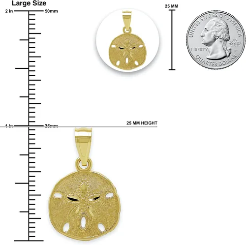 Vista 3 de CA CHARMAMERICA Charm de oro de arena de dólar oro macizo de 10 quilates Colgante de dólar de arena Joyas de playa