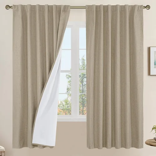 Vista 172 de LAMIT Cortinas opacas cortas de lino de 30 pulgadas para ventanas de cocina sobre el fregadero, cortinas de café texturizadas de lino marfil